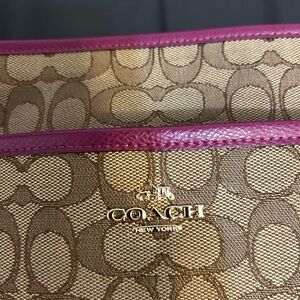 Coach Brown and Pink Signature Shoulder Bag
